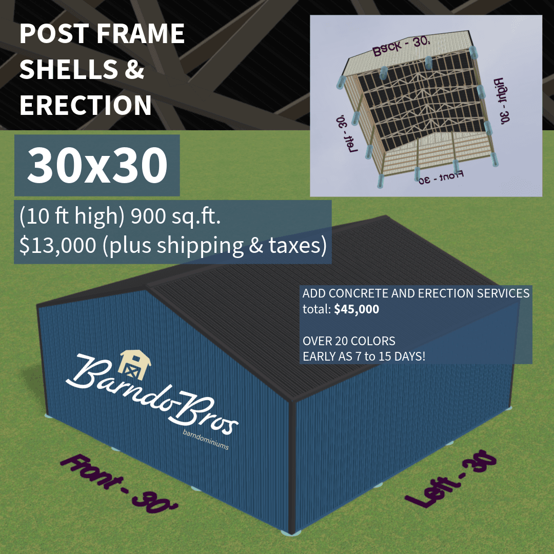 30x30 (10 ft high) 900 sq.ft.