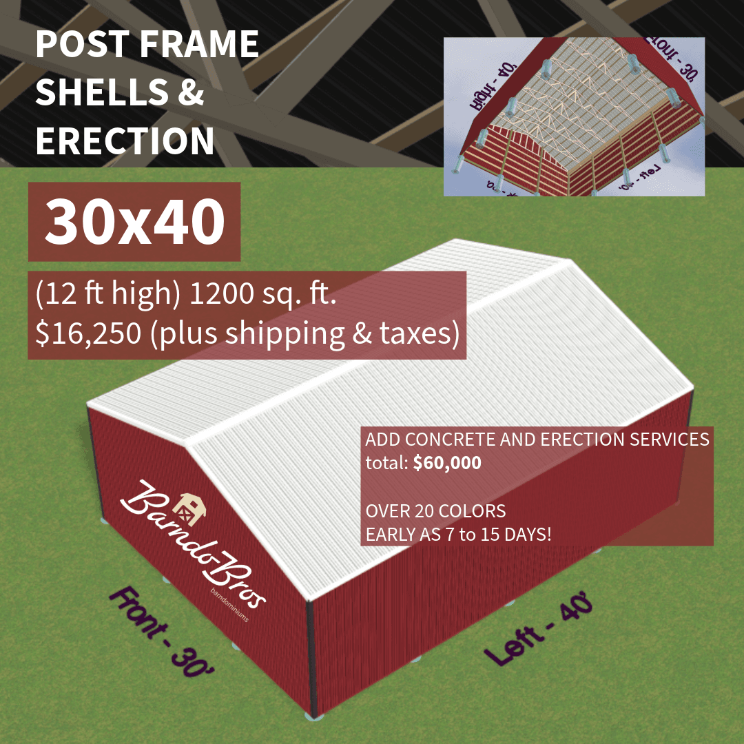 30x40 (12 ft high) 1200 sq. ft.