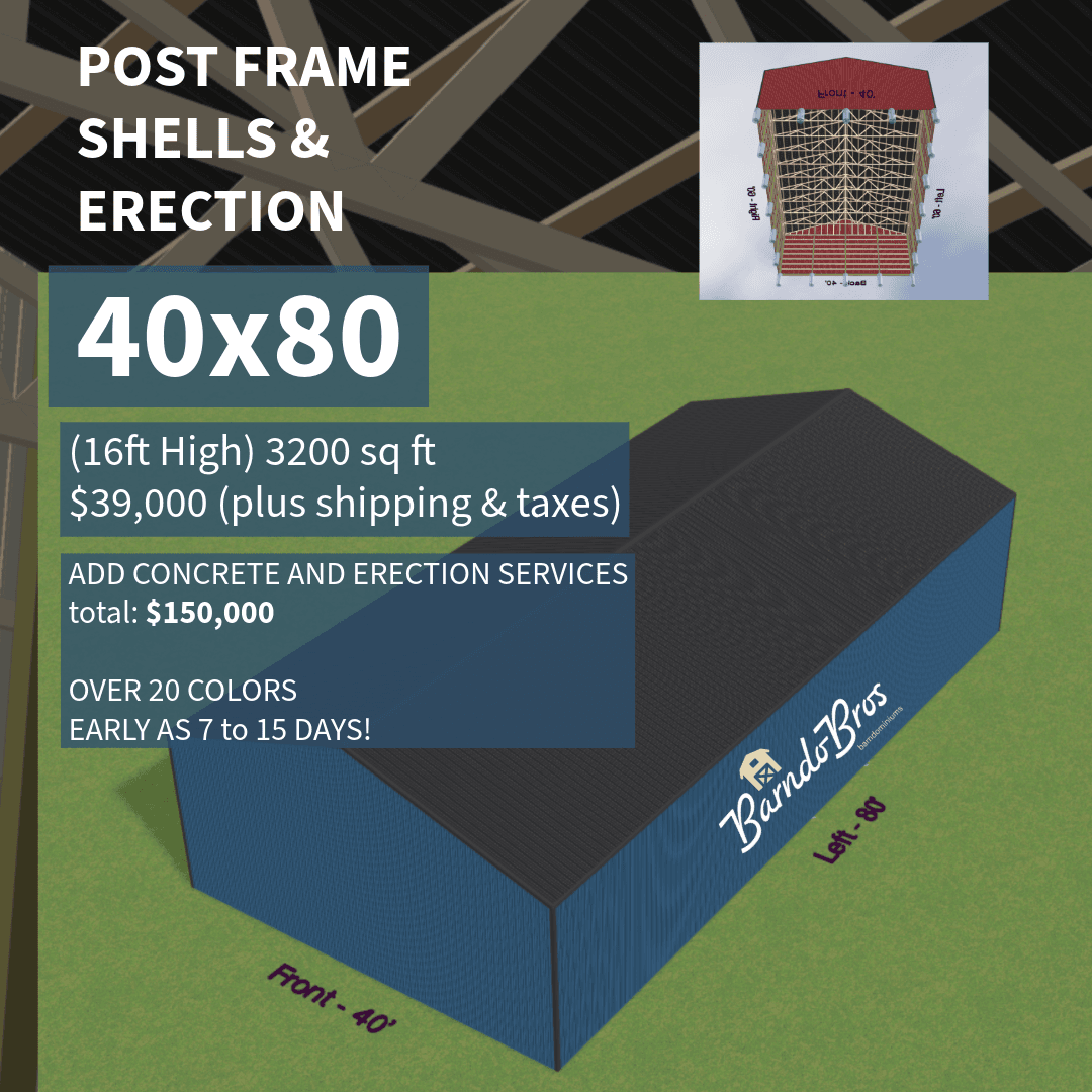 40x80 (16ft High) 3200 sq ft
